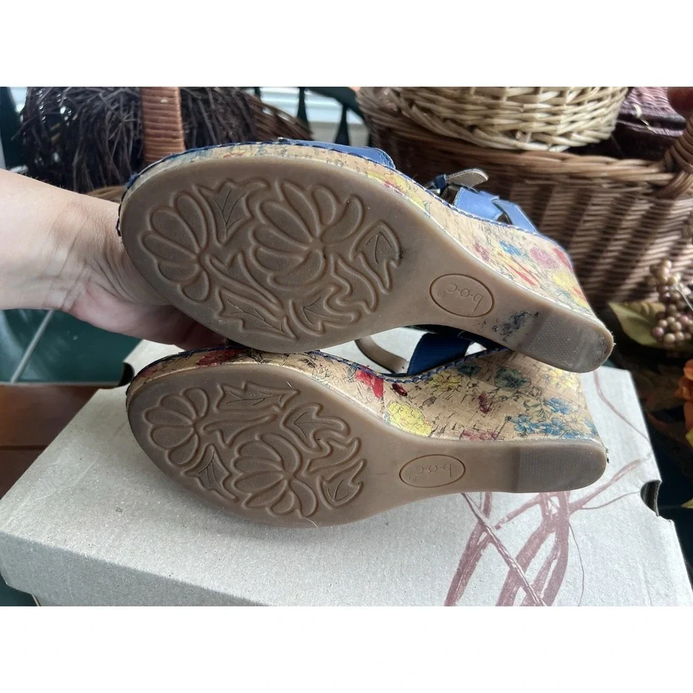 Boc Born Concept Strappy Wedge Sandals Floral Design On Cork Women's 9 M